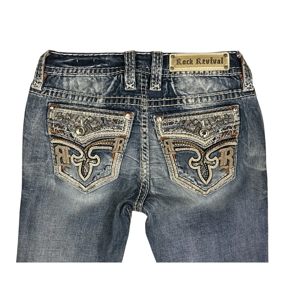 ROCK REVIVAL ASHA JEANS‎ SKINNY WOMENS 25 EMBELLISHED POCKETS 31 INSEAM